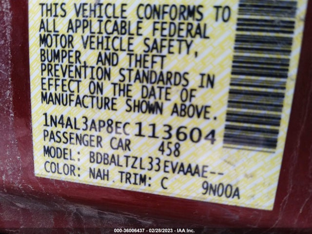 2014 NISSAN ALTIMA 2.5 SV VIN: 1N4AL3AP8EC113604