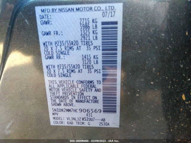 5N1DR2MM7HC906569 Nissan Pathfinder Platinum