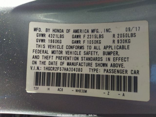 1HGCR2F57HA304080 Honda Accord Sedan Sport