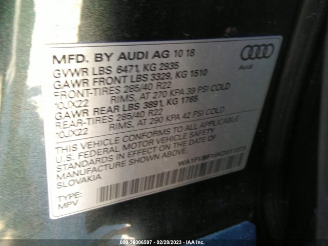 2019 Audi Q8, VIN: WA1FVBF18KD011373