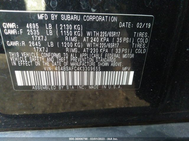 4S4BSAFC4K3309655 Subaru Outback Premium