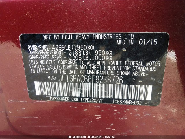 2015 Subaru Impreza, VIN: JF1GPAC66F8238726