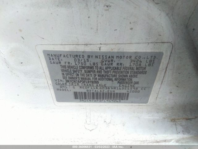 3N1CN7AP3FL919265 Nissan Versa S Plus
