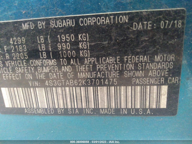 Subaru Impreza 2019 4S3GTAB62K3701475 Image 11