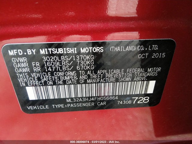 ML32A3HJ4FH056864 Mitsubishi Mirage De/rf