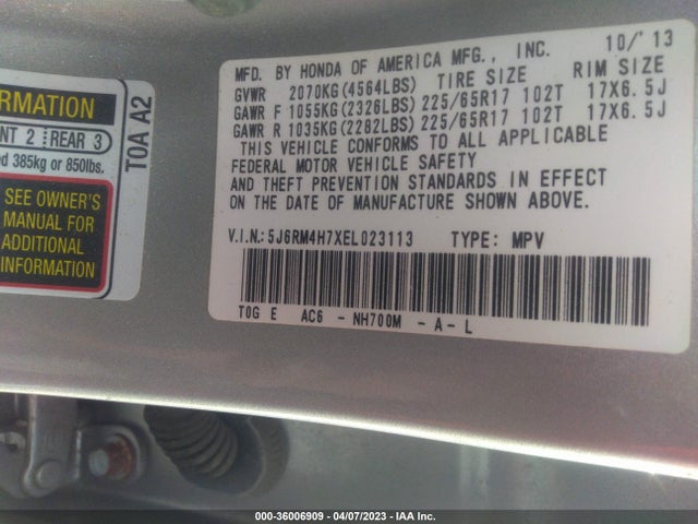 Honda Cr-v Ex-l 2014 5J6RM4H7XEL023113 Image 9