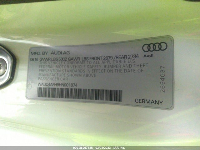 2017 Audi S5, VIN: WAUC4AFH9HN001874