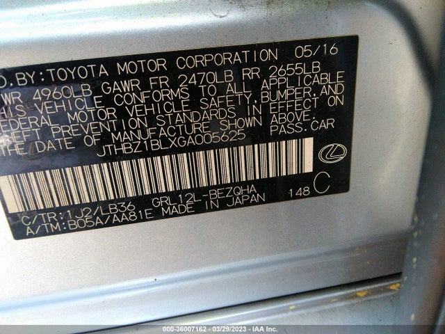 2016 LEXUS GS 350 VIN: JTHBZ1BLXGA005625