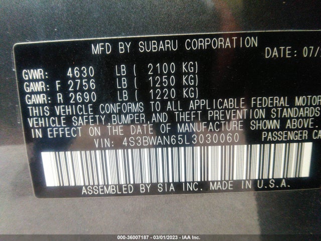 2020 Subaru Legacy, VIN: 4S3BWAN65L3030060