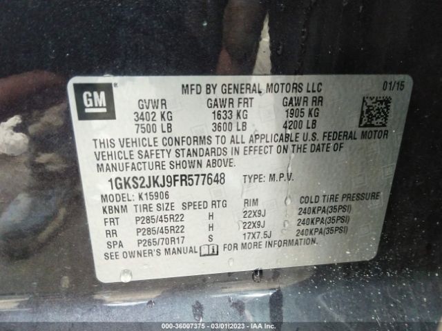 1GKS2JKJ9FR577648 GMC YUKON XL DENALI