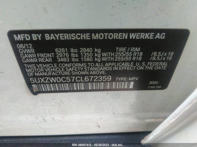 2012 BMW X5 35D VIN: 5UXZW0C57CL672359