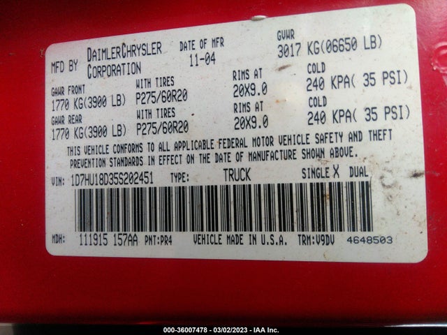 Dodge RAM 1500 2005 1D7HU18D35S202451 Image 10