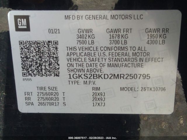 1GKS2BKD2MR250795 GMC Yukon
