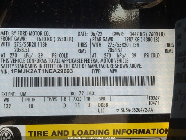 2022 Ford Expedition, VIN: 1FMJK2AT1NEA29693