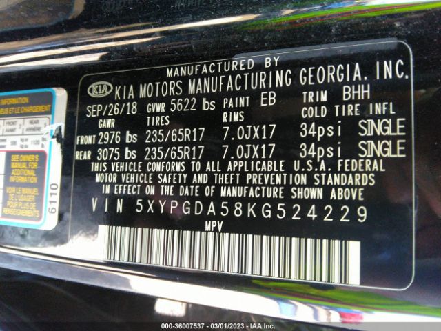 5XYPGDA58KG524229 KIA Sorento Lx V6