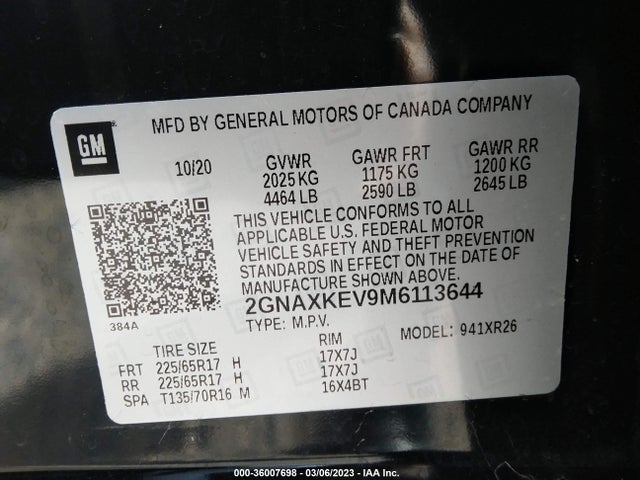 Chevrolet EQUINOX LT 2021 2GNAXKEV9M6113644 Image 9
