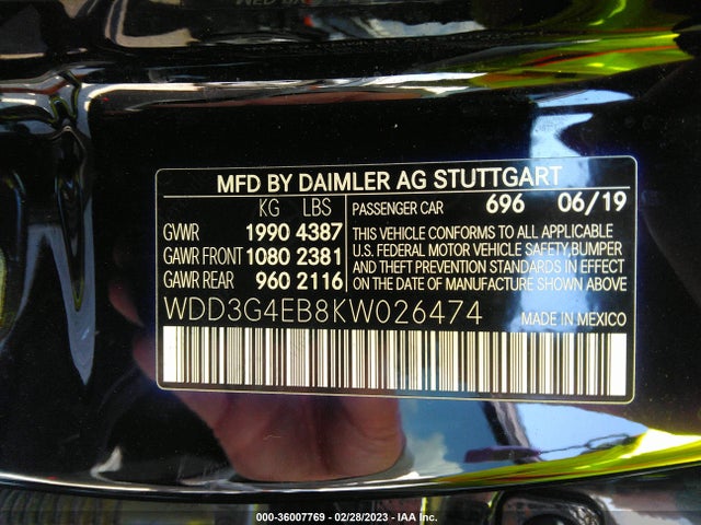 2019 Mercedes-Benz A-Class, VIN: WDD3G4EB8KW026474