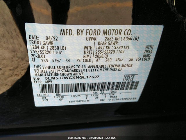 2022 Lincoln Aviator, VIN: 5LM5J7WCXNGL17627