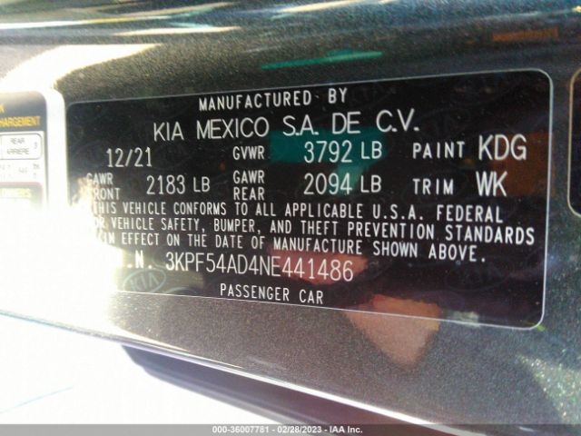 3KPF54AD4NE441486 KIA Forte Gt-line