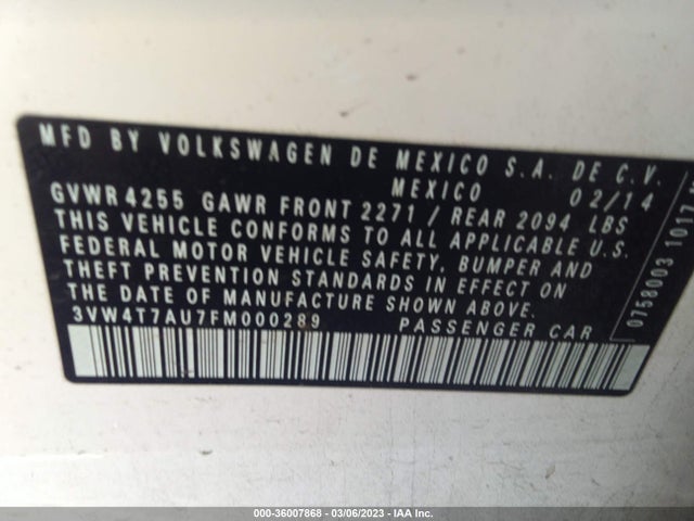 3VW4T7AU7FM000289 Volkswagen Golf Gti Autobahn