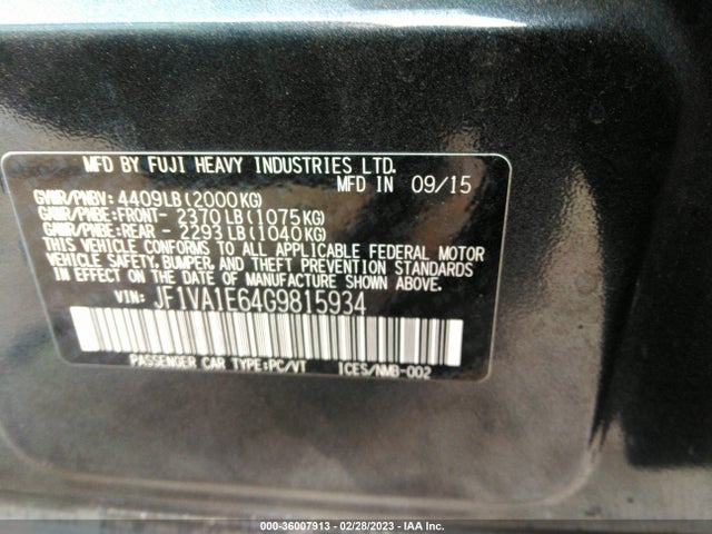 2016 Subaru WRX, VIN: JF1VA1E64G9815934