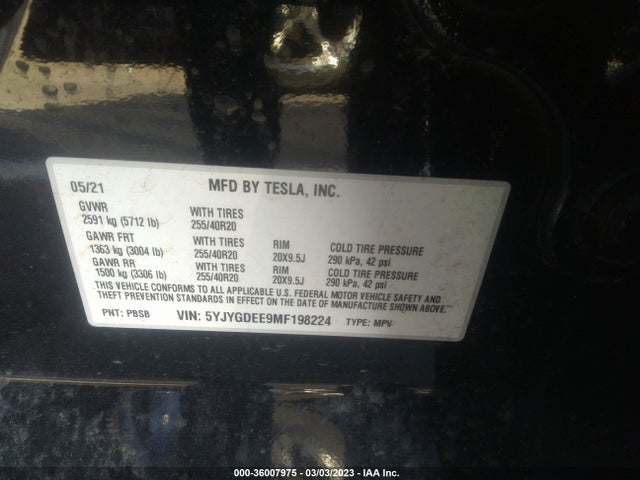 Tesla Model Y Long Range 2021 5YJYGDEE9MF198224 Image 9
