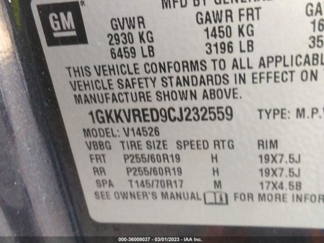 1GKKVRED9CJ232559 GMC Acadia Slt1