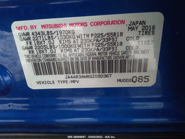 JA4AR3AW8GZ050367 Mitsubishi Outlander Sport 2.4