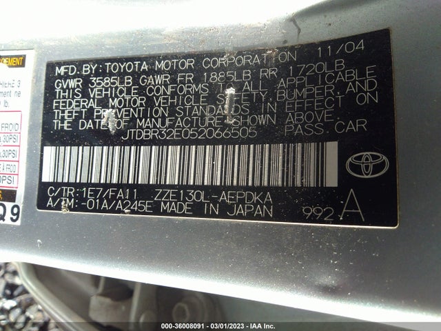 2005 TOYOTA COROLLA CE/LE VIN: JTDBR32E052066505