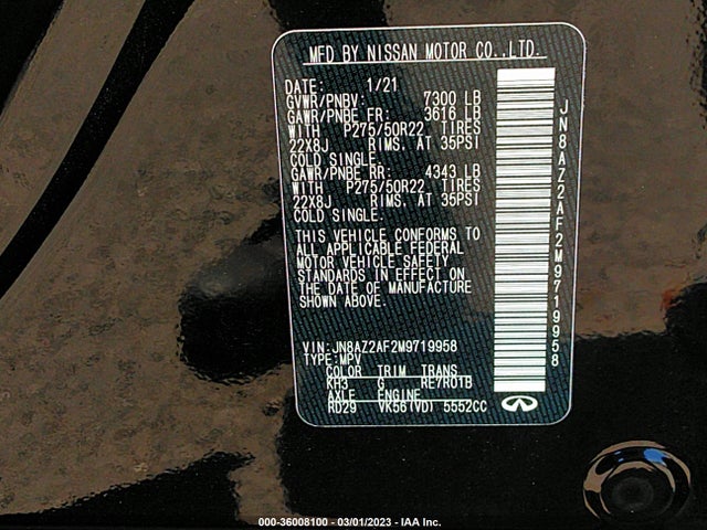 2021 Infiniti QX80, VIN: JN8AZ2AF2M9719958