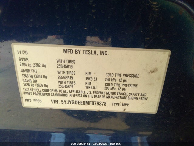 Tesla Model Y Long Range 2021 5YJYGDEE0MF079378 Image 9