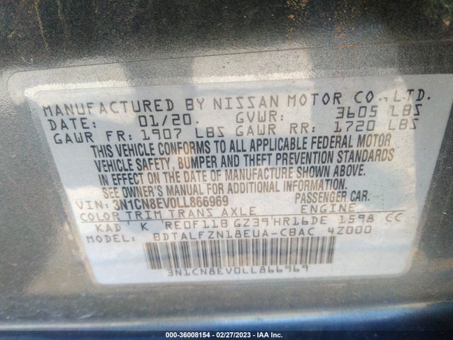 2020 Nissan Versa, VIN: 3N1CN8EV0LL866969