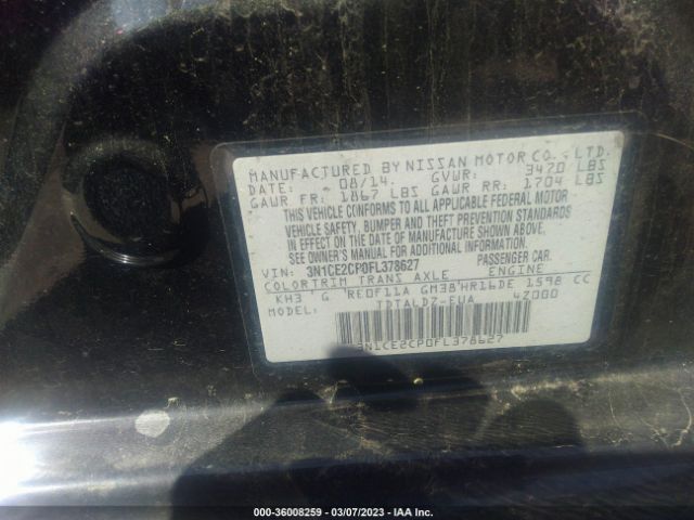 3N1CE2CP0FL378627 Nissan Versa Note S/s Plus/sv/sr/sl