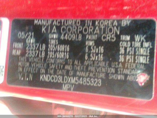 2021 Kia Niro, VIN: KNDCD3LDXM5485323