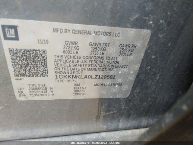 1GKKNKLA0LZ129581 GMC ACADIA SLE