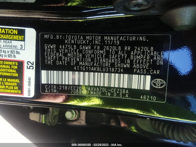 Toyota CAMRY SE 2020 4T1G11AK8LU318734 Image 10