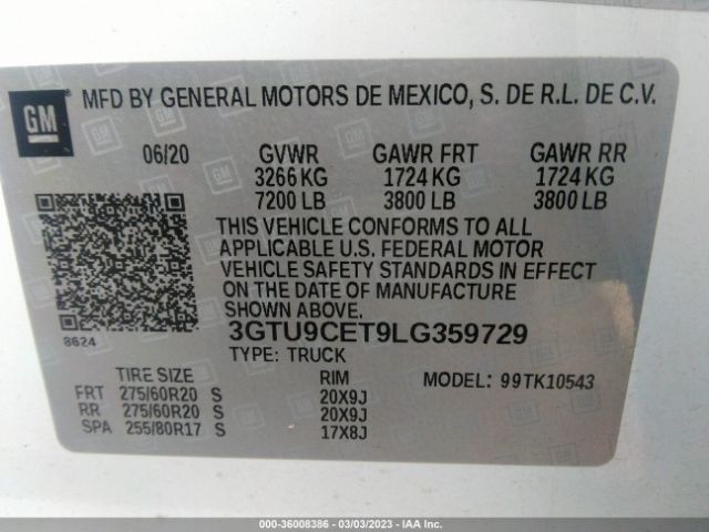 3GTU9CET9LG359729 GMC Sierra 1500 Elevation
