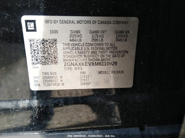 Chevrolet EQUINOX LT 2021 2GNAXKEVXM6110929 Image 9