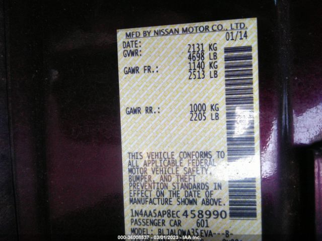 1N4AA5AP8EC458990 Nissan MAXIMA 3.5
