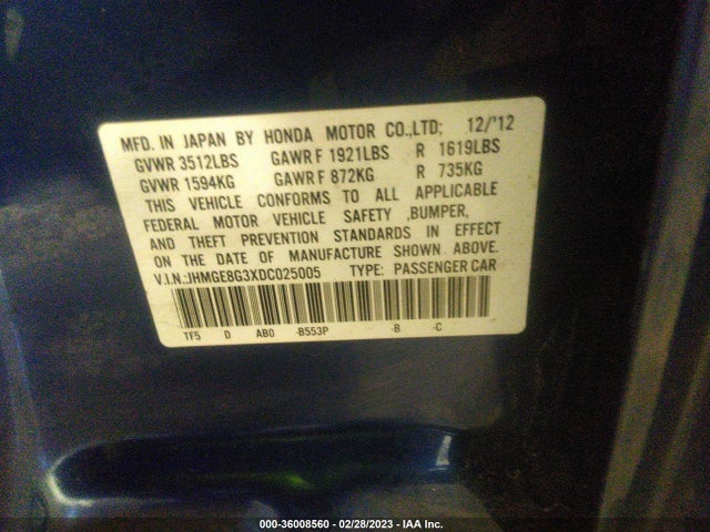 2013 HONDA FIT VIN: JHMGE8G3XDC025005