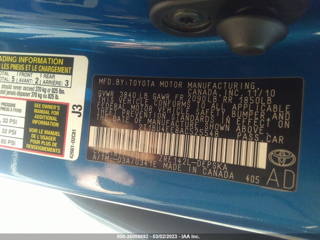 2010 TOYOTA COROLLA VIN: 2T1BU4EE8AC525548
