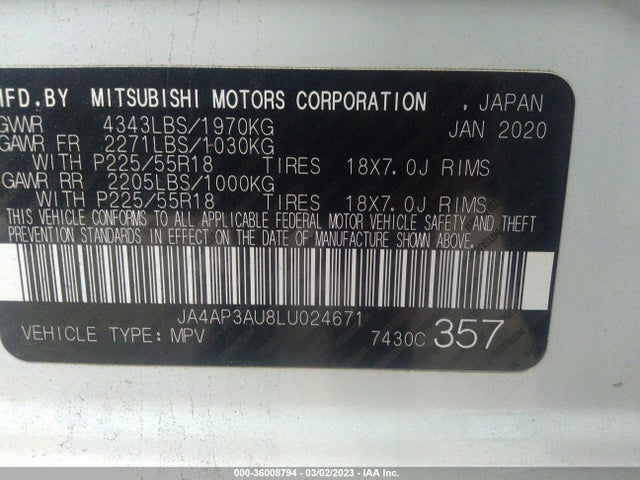 JA4AP3AU8LU024671 Mitsubishi Outlander Sport Es 2.0/sp 2.0