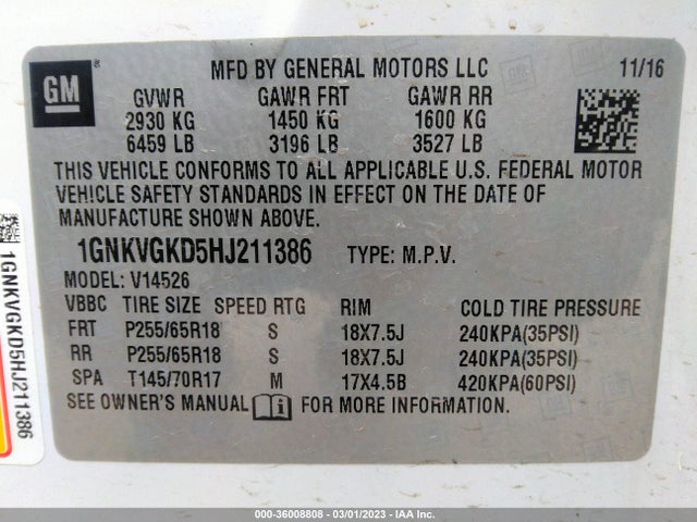 Chevrolet Traverse Lt 2017 1GNKVGKD5HJ211386 Image 11