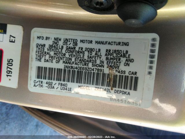 2009 TOYOTA COROLLA 1NXBU40E69Z047891 Photo 8