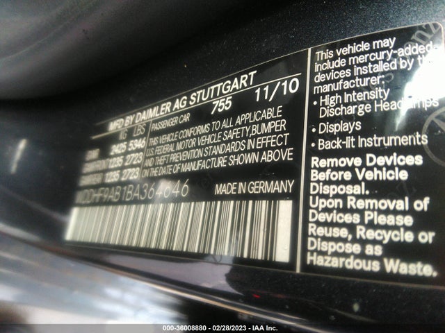 Aukcja sprzedaży 2011 Mercedes-benz E-class E 550, vin: WDDHF9AB1BA364646, numer aukcji: 36008880