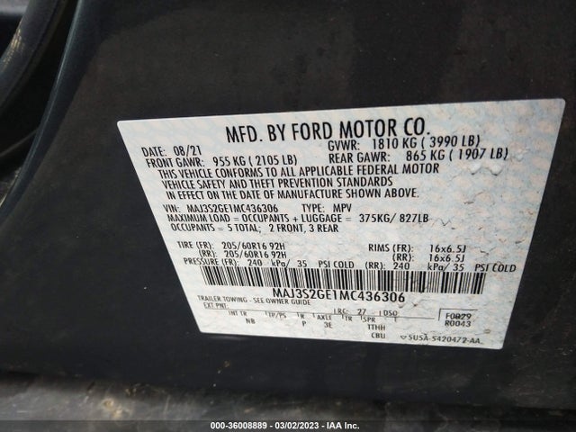 2021 FORD ECOSPORT SE VIN: MAJ3S2GE1MC436306