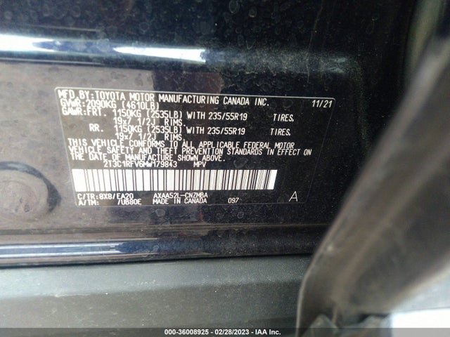 2021 TOYOTA RAV4 XLE PREMIUM VIN: 2T3C1RFV6MW179843