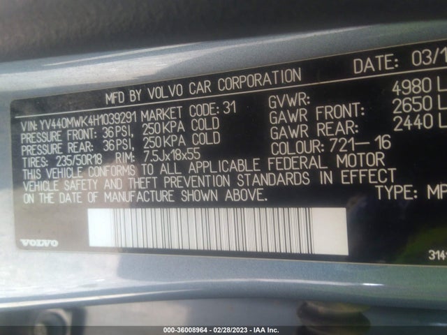 2017 Volvo V60, VIN: YV440MWK4H1039291