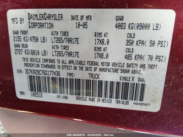 3D7KR29C76G177436 Dodge Ram 2500 Laramie