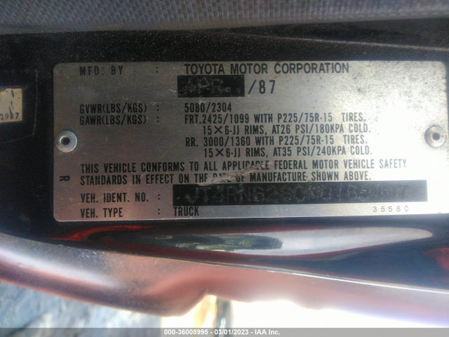 1987 TOYOTA 4RUNNER RN60 VIN: JT4RN62S0H0165407